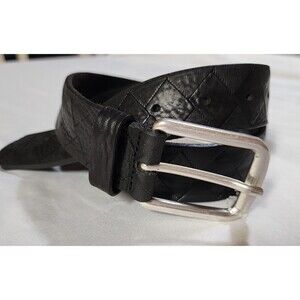 REMO TULLIANI NWOT Black Italian Leather Silver Tone Buckle Mens Sz 34 Diamond